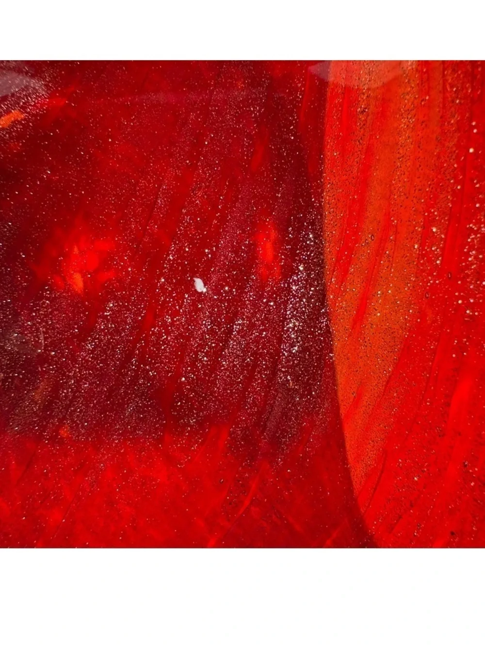 Red Swirl Decorative Footed Vase Made of Red Art Glass with Metallic Sparkles